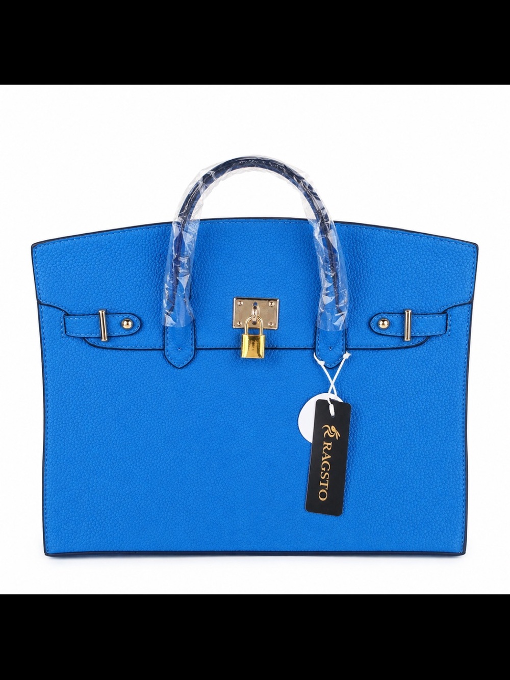 Blue Pebbled Satchel with Gold Lock